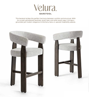 Tabouret de bar rond moderne rembourré en tissu lin, mousse haute densité, pieds en bois massif, assise haute pour restaurant et salle à manger