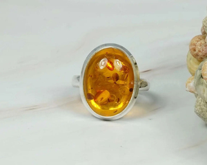 Bague en argent sterling 925, style classique, bague en argent fin, cadeau d'anniversaire, bague en argent avec ambre baltique naturel - Product Image 1