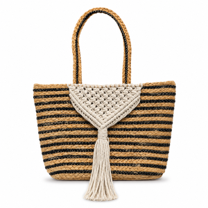 Bolso Tote de Yute Hecho a Mano con Borla de Macramé, Bolso de Playa Tejido, Bolso de Compras Ecológico, Bolso de Hombro de Moda para Mujer - Product Image 1