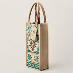Bolsa de Lona de Yute con Estampado de Mosaico para Vino, Ecológica, con Diseño Vintage, Porta Botellas Reutilizable, Bolsa de Regalo - Product Image 4