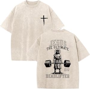<b>Jesus</b> The Ultimate Deadlifter Men's Oversized Cotton T-<b>Shirt</b> Short Sleeve O-Neck Printed Casual Jersey Fit - Product Image 1