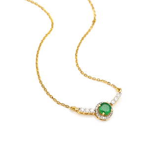 18K Solid Yellow Gold <b>Emerald</b> <b>Pendant</b> Necklace Diamond Halo & Gemstone Link Chain Necklace Classic Women's Everyday Wear Jewelry - Product Image 3