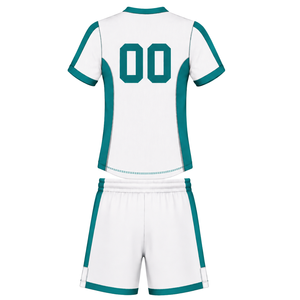 Ensemble short et maillot de rugby blanc et bleu sarcelle, manches courtes, col en V, uniforme d'équipe personnalisé, respirant, pour l'entraînement et le sport, haute performance - Product Image 2