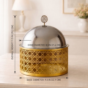 Luxury Gold Wire Mesh Stand Food <b>Warmer</b> with Silver Dome Cloche Chafing Dish for <b>Buffet</b> Catering Hotel Restaurant Party Serving - Product Image 3
