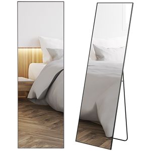 Specchio a Figura Intera Versatile con Cornice Nera in Alluminio, Opzioni Autoportanti o da Parete per Camera da Letto, Soggiorno, Casa, Stile Arcuato - Product Image 1