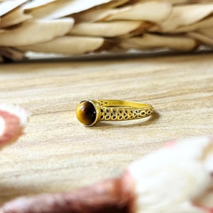 New Arrival Boho <b>Tiger</b> <b>Eye</b> <b>Ring</b> Dainty Brass Jewelry Women 18k Gold Plated Filigree Band Minimalist Statement Wholesale/OEM/ODM - Product Image 3