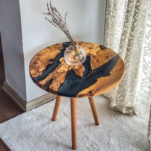 Handmade Eco-Friendly Resin Coffee <b>Table</b> with <b>Live</b> <b>Edge</b> Design Hand-painted Finish Customizable Color & Size - Product Image 1