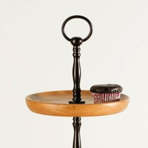 Three-<b>Tier</b> Wooden <b>Cake</b> Stand Featuring Natural Wood Grain Trays Black Metal Spindle Rod Convenient Ring Handle For Serving - Product Image 2