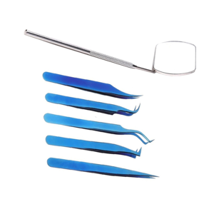 ชุดแหนบต่อขนตาสแตนเลสสีน้ำเงินเข้ม ปลายแหลมแม่นยำ พร้อมกระจกเงา ขายส่ง - Product Image 1