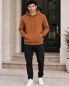 <b>Men's</b> Winter Casual Hoodies 100% Cotton Fleece Regular Fit Solid Color Windproof Waterproof Eco-Friendly <b>Black</b> <b>Sweatshirt</b> - Product Image 4