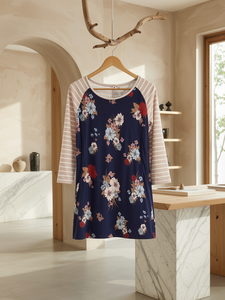 Haut d'allaitement Bmama à manches 3/4, motif floral, accès latéral dissimulé, en mélange de coton, vêtements de maternité, vente en gros - Product Image 1
