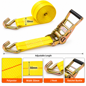 Sangle d'arrimage à cliquet 50 mm 20' (6,1 m) en polyester avec crochets en J en acier pour la sécurité et la fixation des charges sur camions et remorques - Product Image 4