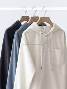 Sweats à capuche oversize en velours côtelé surdimensionnés avec cordon de serrage et 14 boutons avec logo personnalisé et grandes poches pour hommes - Product Image 2