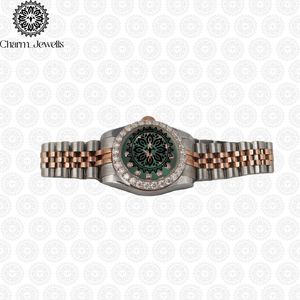 Montre de luxe pour femme Charm_Jewells en acier inoxydable, cadran rond, mouvement à quartz analogique, lunette en cristal de 30 mm, bijoux de mode - Product Image 3