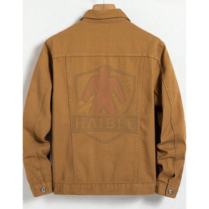 เสื้อแจ็คเก็ตยีนส์ลำลองสำหรับผู้ชาย สีพื้น ปิดกระดุมด้านหน้า โลโก้ปรับแต่งได้ ผ้าฝ้าย 100% ระบายอากาศ แห้งเร็ว - Product Image 2