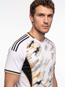 Maillot de football sublimé pour homme, col en V, manches courtes, anti-transpiration, coupe athlétique, imprimé camouflage blanc, noir, or - Product Image 5