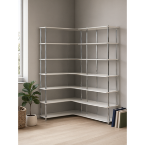 Porte-manteau d'angle rotatif modulaire et évolutif à structure métallique minimaliste 2400 6T Blanc/Argent, autoportant et stable, organisateur de rangement domestique - Product Image 3
