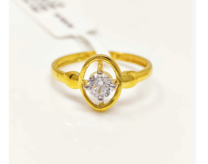 Elegant 22K Solid Gold Ring for Women Round Cubic Zirconia Solitaire Oval <b>Frame</b> Halo Heart Motif Shank Fine Jewelry Gift - Product Image 1