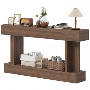 Consolle stretta vintage da 63 pollici con ripiano portaoggetti, tavolo da ingresso fatto a mano per soggiorno e corridoio, marrone - Product Image 1