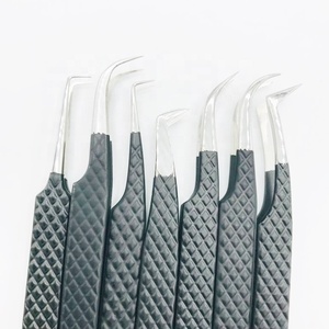 Qualité supérieure Professionnel Noir Mat Argent Acier Inoxydable Diamant Grip Pointu Personnalisé Marque Privée Extension de Cils - Product Image 5