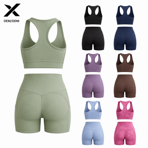 Conjunto Deportivo de Compresión para Mujer X Sports City, Pantalones Cortos Deportivos de Cintura Alta con Control de Abdomen, Color Sólido, Sin Costuras, Elástico en Cuatro Direcciones, Secado Rápido - Product Image 2