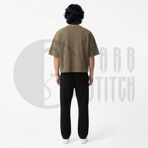 Camiseta Corta Oversize para Hombre, Estilo Desgastado, Color Sólido, Cuello Redondo, Manga Corta, Estilo Urbano, 100% Algodón Jersey, Aspecto Lavado - Product Image 6