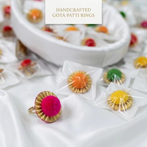 Wholesale Indian Wedding Favor Multicolor Velvet Gota Patti Pom Pom Finger Rings Adjustable Handmade Fashionable <b>New</b> <b>Year</b> Diwali - Product Image 1
