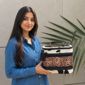 Wholesale Portable Women Makeup Box Toiletry <b>Bag</b> Cowhide & <b>Tooled</b> Leather Jewelry Case Organizer Travel Cosmetic <b>Bag</b> With Handle - Product Image 3