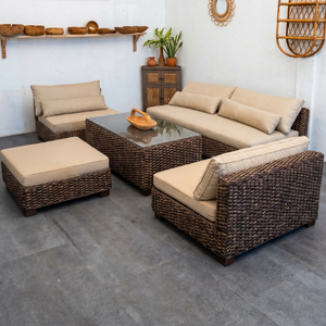 New Modern Minimalist Sacramento Sofa Set Artisanal Mahogany And Natural Polished Rattan Frame Premium Luxury Patio Home Decorss - Product Image 1