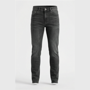Jean en denim coupe droite délavé foncé pour homme, taille haute, coupe slim, en coton, style décontracté, pantalon d'automne - Product Image 1