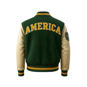 Blouson universitaire unisexe vert avec capuche et patchs chenille 'S' et feuilles sur le devant – Personnalisable pour l'école et les tenues décontractées - Product Image 4