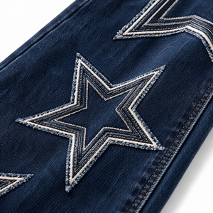 Women's Blue Star <b>Embroidered</b> Loose Fit Dark Wide Leg High Waist Summer Light Denim <b>Jeans</b> Casual Streetwear OEM ODM - Product Image 6
