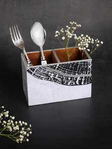 Organizador de Cubiertos de Madera al por Mayor con 3 Compartimentos, Diseño Arquitectónico Impreso, para Cocina, Almacenamiento de Cucharas y Tenedores - Product Image 2