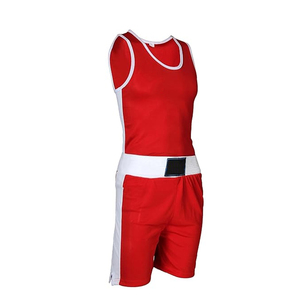 Conjunto de pantalones cortos de boxeo rojos con ribete blanco y cinturón para entrenamiento, cómodos, de poliéster, aptos para todas las estaciones - Product Image 5