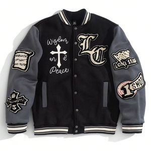 เสื้อแจ็คเก็ตเบสบอลลำลองสำหรับผู้ชาย ฤดูใบไม้ผลิ/ฤดูใบไม้ร่วง พิมพ์ลายตัวอักษรไขว้ พร้อมงานปักไหมพรม - Product Image 1