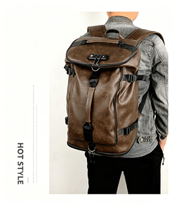 Leather Gym <b>Backpack</b> <b>Large</b> Capacity Zipper Closure Adjustable Strap Unisex Black Duffle Bag for Daily Use and Travel - Product Image 5