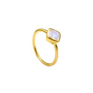 Anillo de Plata de Ley 925 Chapado en Oro con Piedra Lunar Arcoíris de 8mm, Anillo Apilable, Regalo de Piedra de Nacimiento de Junio para Ella - Product Image 1