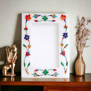 High on Demand <b>White</b> Marble Horizontal Handmade Luxury Photo <b>Frame</b> with Wall Mount for Home Decor - Product Image 5