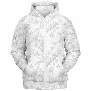 Sudadera con capucha extragrande con cremallera floral, de algodón grueso y forro polar, estilo urbano, unisex, personalizada, con cremallera completa - Product Image 1