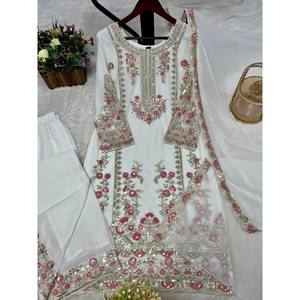 Conjunto de Top, Pantalón y Dupatta de Fiesta para Mujer con Diseño de Bordado - Product Image 2