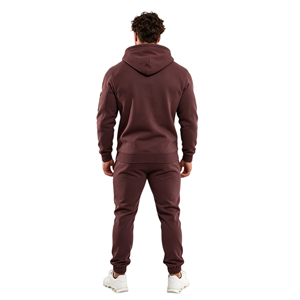 Survêtement d'hiver pour homme en coton respirant de qualité supérieure, couleur bordeaux, avec sweat à capuche zippé intégral et pantalon de jogging à poches et revers. - Product Image 3