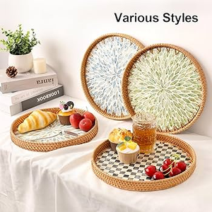 Wholesale Bulk Price Rattan Mother of Pearl <b>Tray</b> <b>Table</b> Decor for Hotel Restaurant Rattan Serving <b>Tray</b> Food <b>Tray</b> Made in Vietnam - Product Image 5
