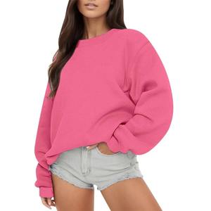 เสื้อสเวตเชิ้ตคอกลมโอเวอร์ไซส์สำหรับผู้หญิง สีชมพูล้วน ทรงหลวม ไหล่ตก แขนยาว ถักทอจากผ้าฝ้าย 100% ใส่ได้ในฤดูใบไม้ร่วง ระบายอากาศได้ดี - Product Image 1