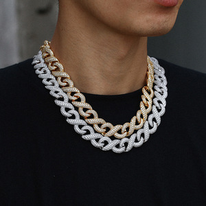 สร้อยคอผู้ชายเงินแท้ 925 ประดับเพชรเลี้ยงในห้องปฏิบัติการ ดีไซน์ Cuban Link หรูหรา โดดเด่น สองสี ทองและเงิน - Product Image 1