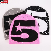 Bonnet INDEX avec strass numéro 5, design unisexe, style streetwear, bonnet d'hiver rose, noir, gris