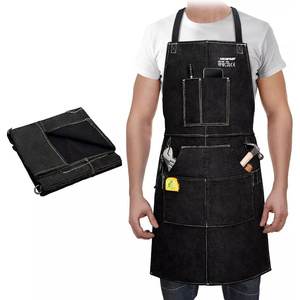 Tablier de travail en cuir de vachette fendu, résistant à la chaleur et aux flammes, pour soudeurs et forgerons, ignifuge, vêtements de travail pour la construction - Product Image 1