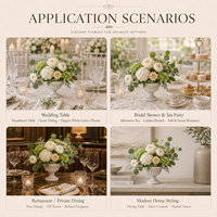 Centre de table artificiel en soie fait main, arrangement de roses et d'hortensias artificiels blancs et verts, vase en forme de coupe romaine, décoration pour mariage, maison, fête