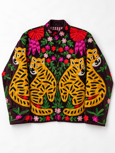 Women's Velvet <b>Sequined</b> SUZANI <b>JACKET</b> Crew Neck Drop Shoulder Floral Hand Embroidery Winter Boho Style Outerwear - Product Image 4