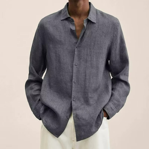 High Quality Men's Long Sleeve Solid Color <b>Shirt</b> Loose Casual <b>Plus</b> <b>Size</b> Cotton Mens <b>Linen</b> <b>Shirts</b> - Product Image 3