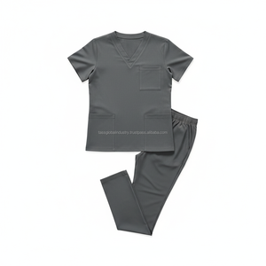 Ensemble de blouses médicales unisexes gris, haut à col en V, pantalon droit, multi-poches, uniforme d'infirmière d'hôpital, sur mesure, OEM, vente en gros - Product Image 4